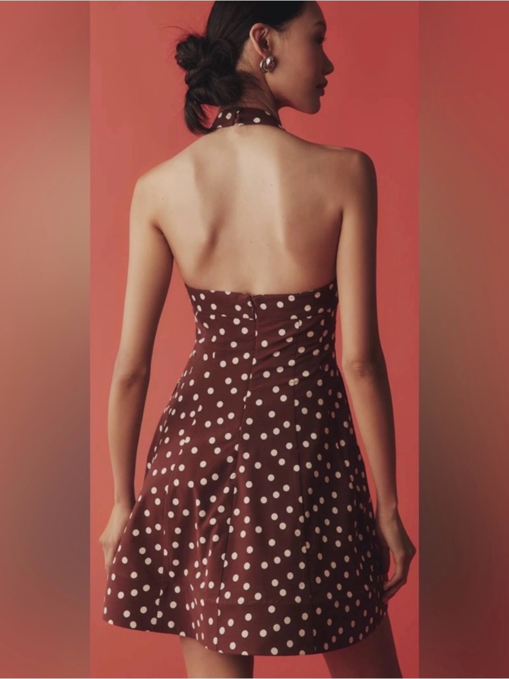 Anthropologie Maeve Halter Square-Neck Skater Mini Dress Maroon Brown Motif S - Picture 3 of 9